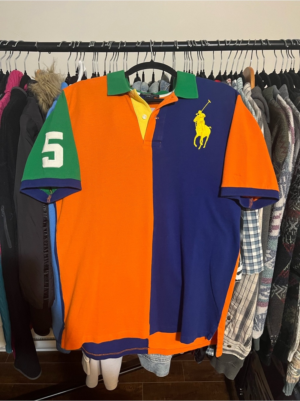 Ralph Lauren Menâs Colorblock Polo â Orange, Navy, Green